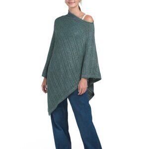 PORTOLANO Lambswool Blend Asymmetrical Diagonal Ribbed Poncho Sweater NWT